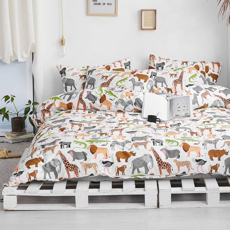 Duvet Cover Set Earth Toned Animal Sketches Safari Nursery Bedding