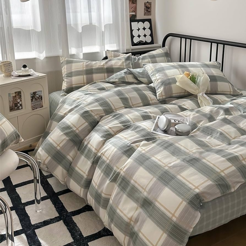 Duvet Cover Set featuring Large Scale Sage Green Plaid