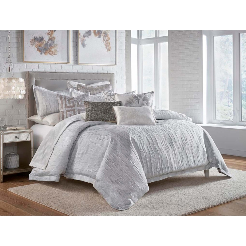 Duvet Cover Set Featuring Shimmering Silver Metallic Cracked Texture