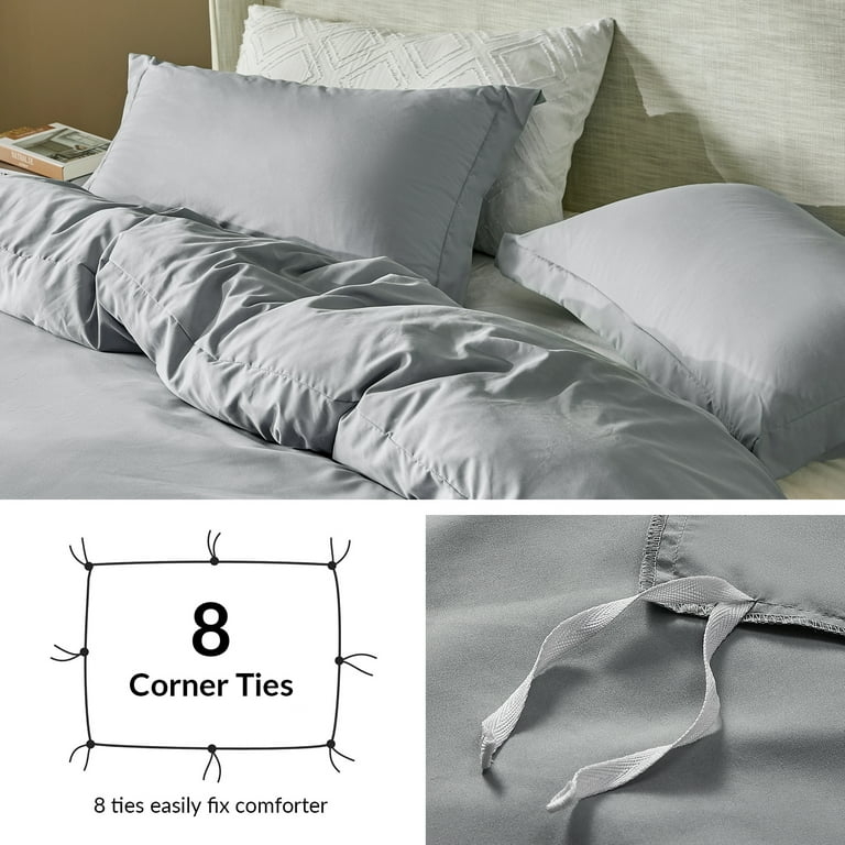 Duvet Cover Set Gray Cooling Fabric with 8 Corner Ties