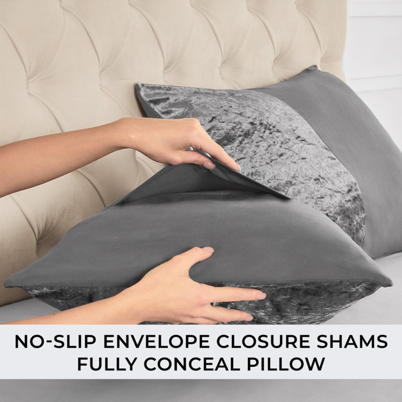Duvet Cover Set Gray Velvet Stripes Monochromatic Modern