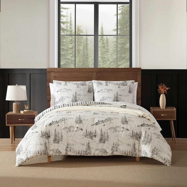 Duvet Cover Set, Grey Windowpane Plaid, Rustic Lodge Style, Cotton