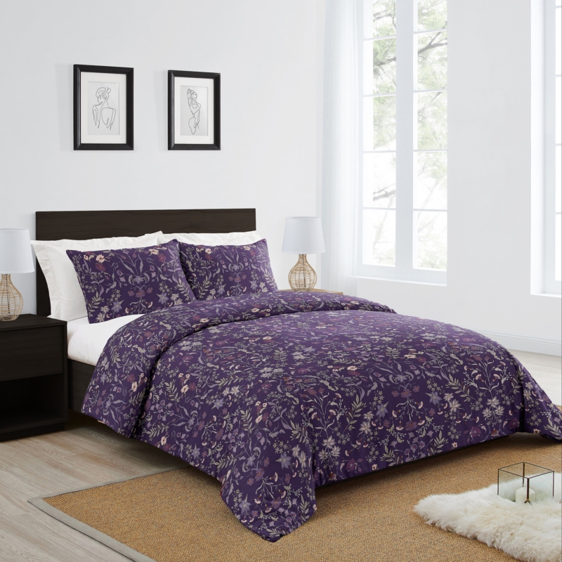 Duvet Cover Set Hand Painted Aesthetic Illustrative Print Plum Mauve
