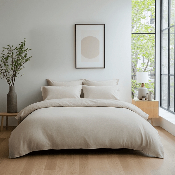 Duvet Cover Set Heavyweight Linen Like Ecru Cream Slub Texture Organic
