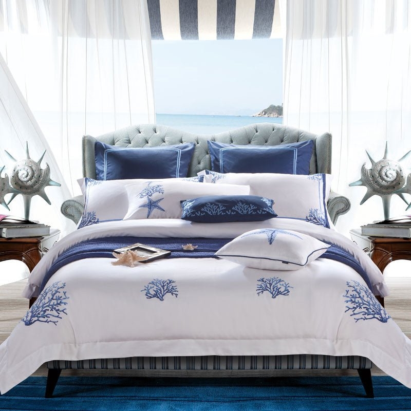 Duvet Cover Set: Illustrated Sea Life Print with Starfish Motifs