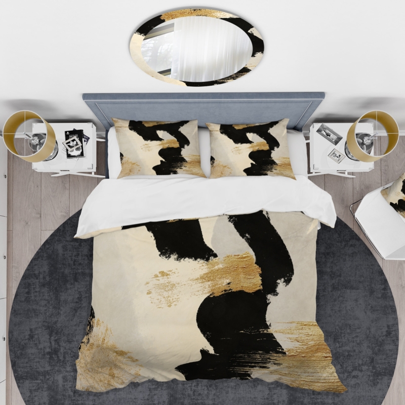 Duvet Cover Set in Gold Collage Print with Abstract Metallic Look
