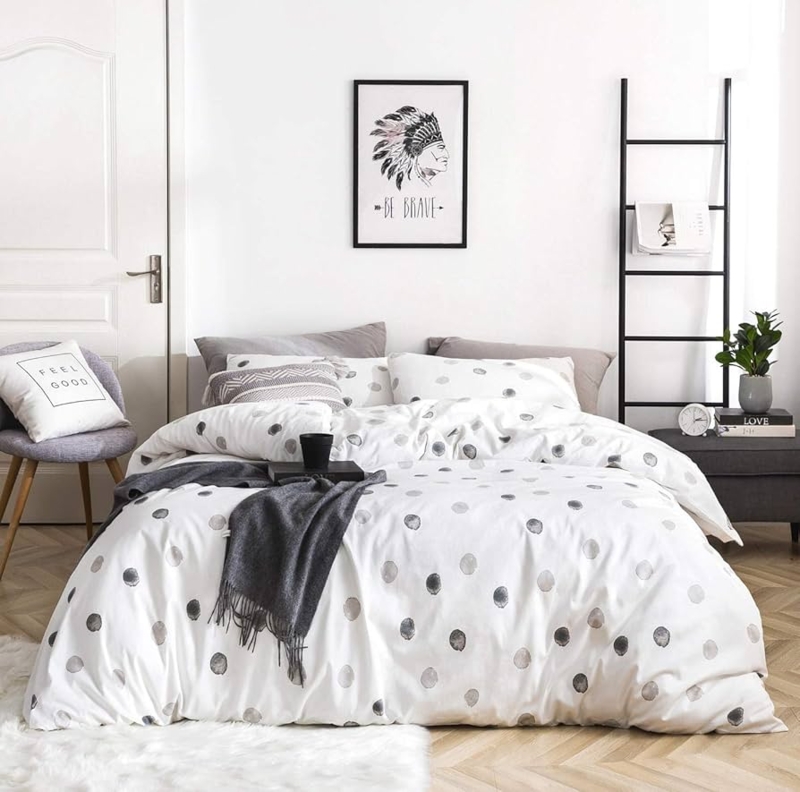 Duvet Cover Set Irregular Polka Dot Pattern Gray Cotton Bedding