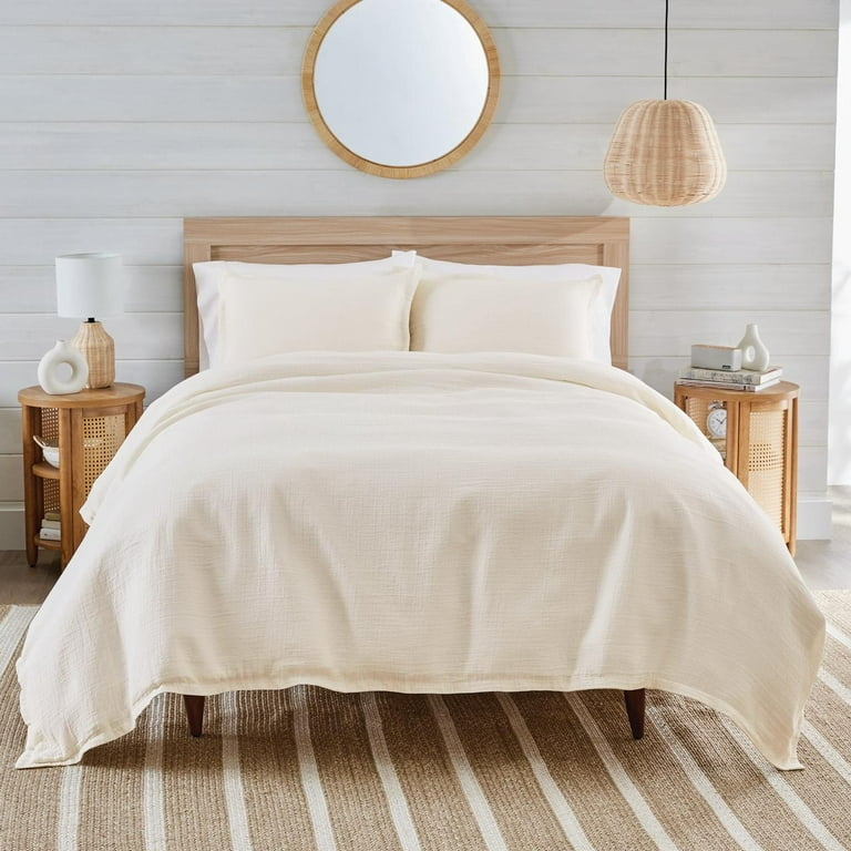 Duvet Cover Set Ivory Crinkled Gauze Texture Boho Chic Style
