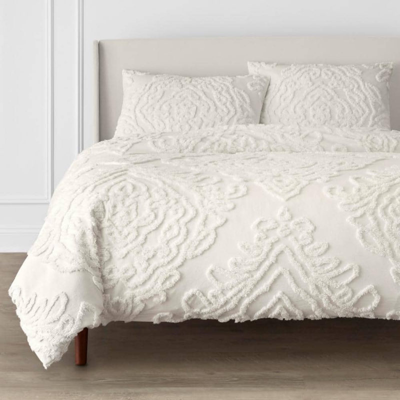 Duvet Cover Set Ivory Textured Medallion Cotton Bohemian