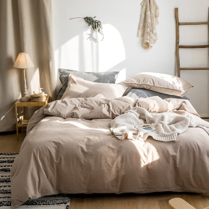 Duvet Cover Set, Khaki Washed Cotton, Boho Earthy Bedding Ideas.