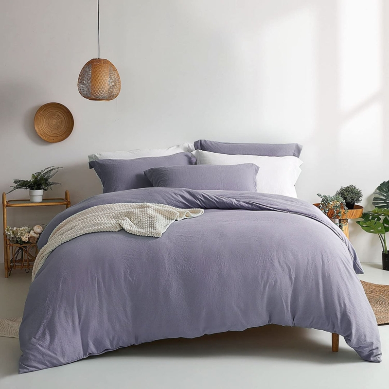 Duvet Cover Set Lavender Gray Tone Washed Texture Soft Understated Serene