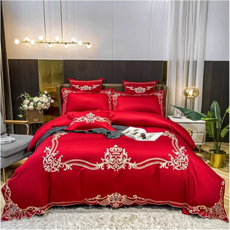Duvet Cover Set Light Gray Embroidered Border Sateen Hotel Luxury