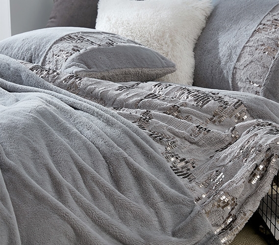 Duvet Cover Set Light Gray Sequined Texture Shimmering Glam