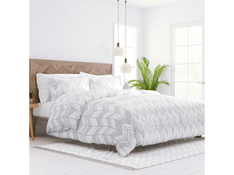 Duvet Cover Set Light Gray Textured Chevron Matte Finish