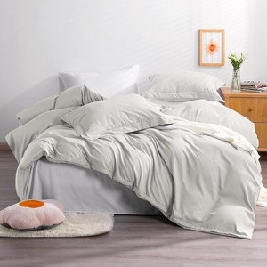 Duvet Cover Set, Light Grey Microfiber Relaxed Texture, Modern Bedding.