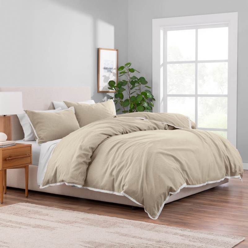 Duvet Cover Set Linen Like Texture Cream Slub Woven Organic Modern