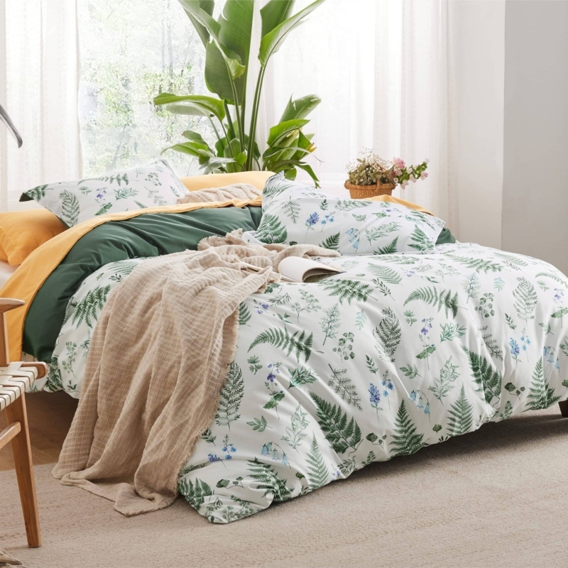 Duvet Cover Set Mallard Green Hue Waffle Weave Throw Cozy Textured
