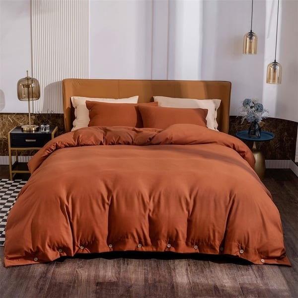 Duvet Cover Set Matte Fabric Charcoal Grey Button Closure Bedding