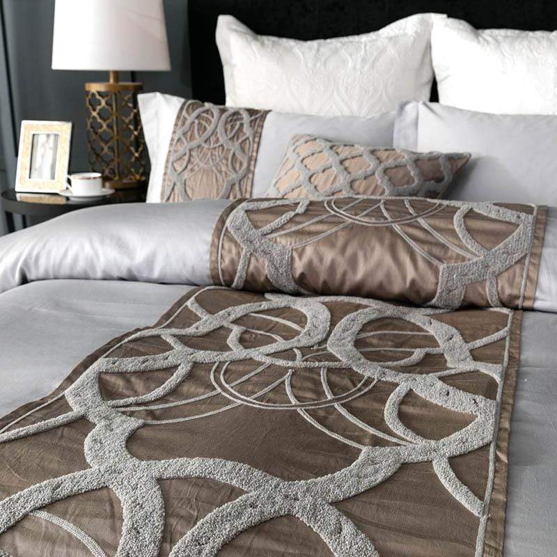 Duvet Cover Set Medium Grey Sateen Chain Link Embroidery Lustrous