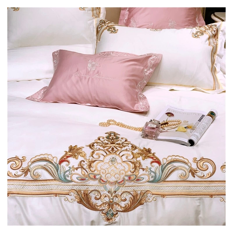 Duvet Cover Set Mid Tone Grey White Scroll Embroidery Traditional