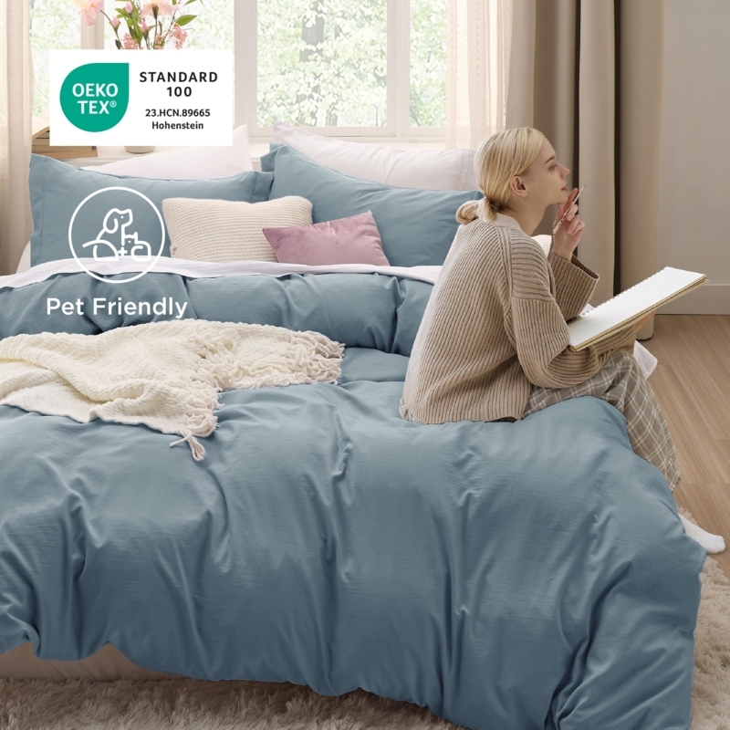 Duvet Cover Set: Mineral Blue Hue, Soft Matte Finish, Modern Coastal.