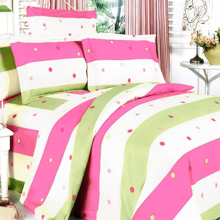 Duvet Cover Set Mixed Geometric Patterns Pink And Green Preppy Bedding