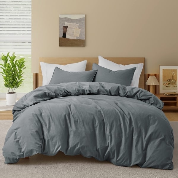 Duvet Cover Set Moody Charcoal Linen Look Texture, Modern Bedroom Decor