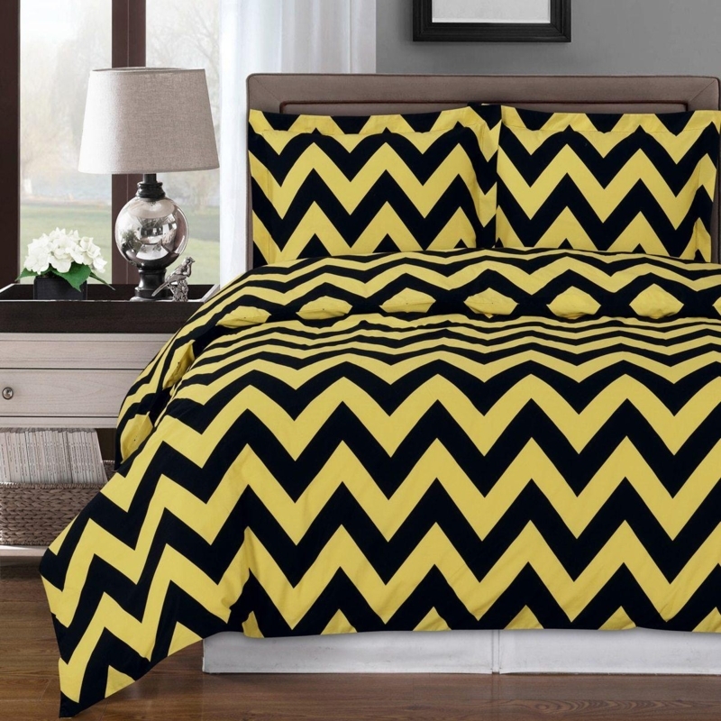 Duvet Cover Set Mustard Yellow Bold Chevron Print Graphic Style