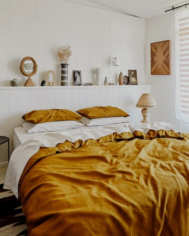 Duvet Cover Set: Mustard Yellow Linen, Earthy Palette - Mustard Yellow Linen Set