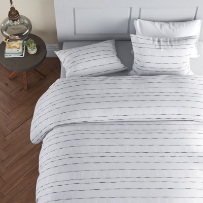 Duvet Cover Set Muted Blue Tufted Grid Transitional Decor