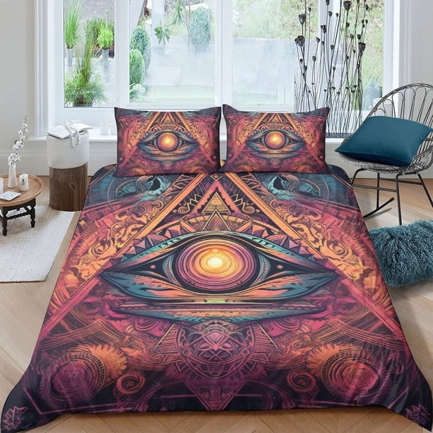 Duvet Cover Set Navy Blue Gold Celestial Graphics Bohemian Decor