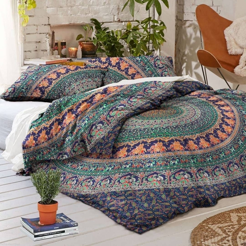 Duvet Cover Set Navy Blue Jumbo Medallion Print Boho Palette Mandala