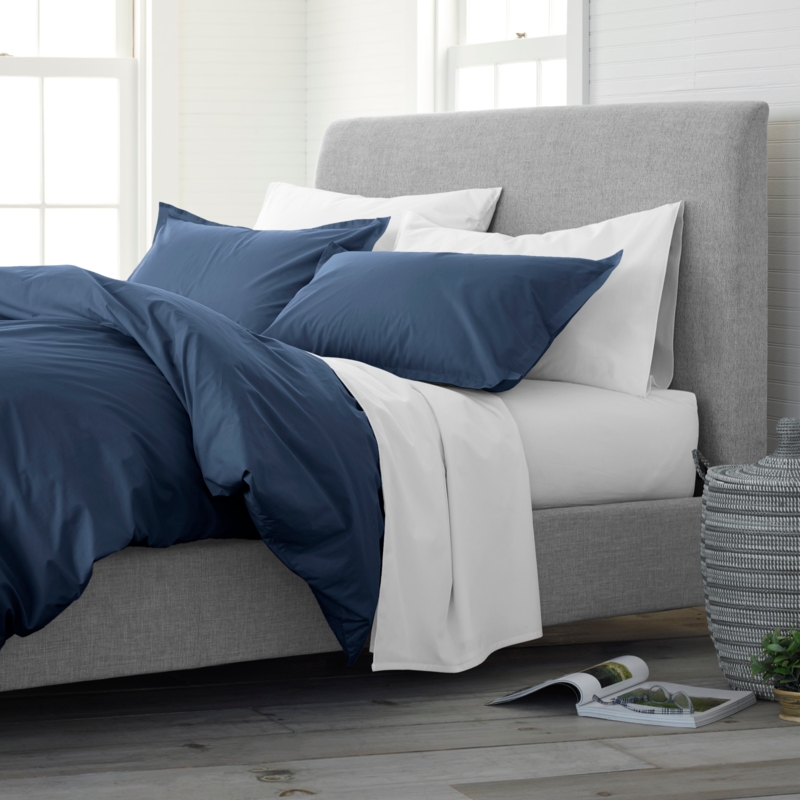 Duvet Cover Set, Navy Blue Percale Cotton, Crisp Classic Bedding.