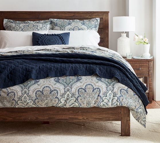 Duvet Cover Set Navy Intricate Paisley Print Traditional Coastal Style