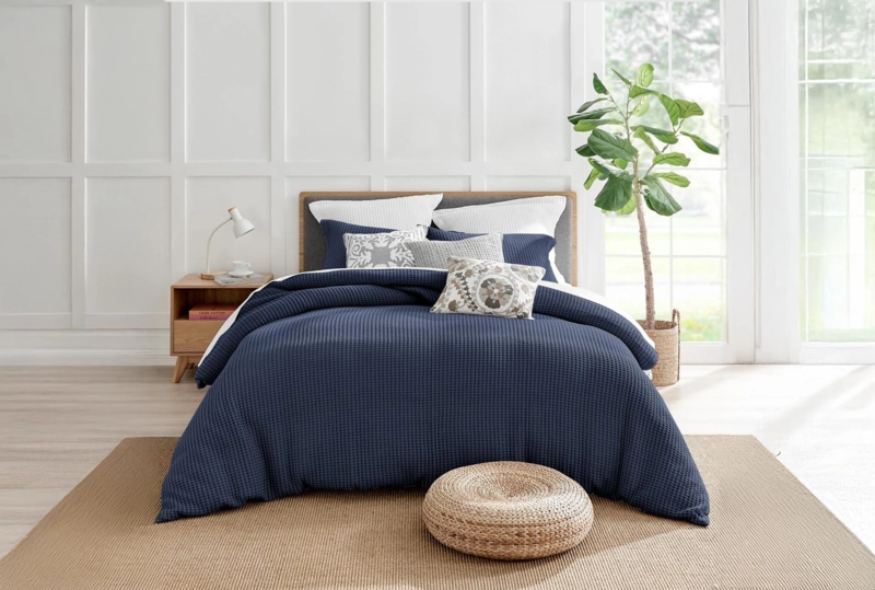 Duvet Cover Set Navy Waffle Weave | Tactile Bedding for Cozy Bedrooms