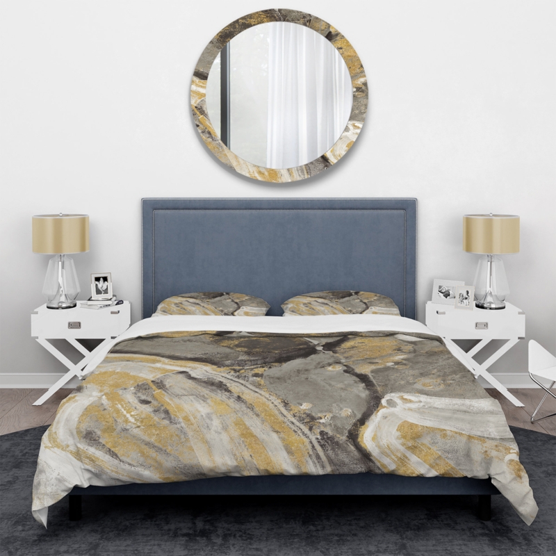 Duvet Cover Set Neutral Cream Taupe Marbled Abstract Pattern Smooth