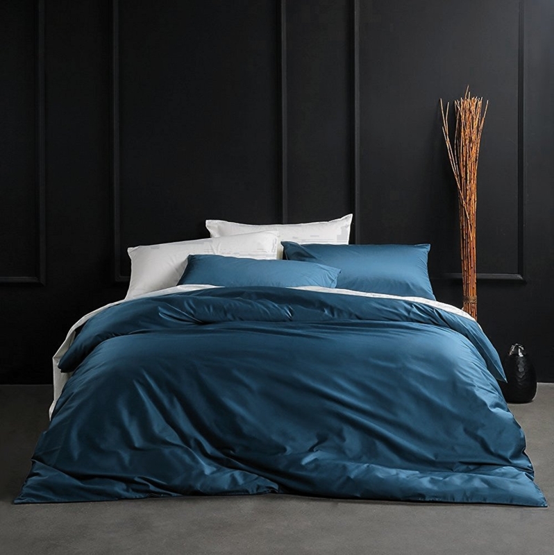Duvet Cover Set, Ocean Teal Cotton Sateen, Modern Monochromatic Bedding.