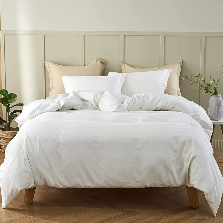 Duvet Cover Set Off White Slubby Linen Texture Modern Farmhouse