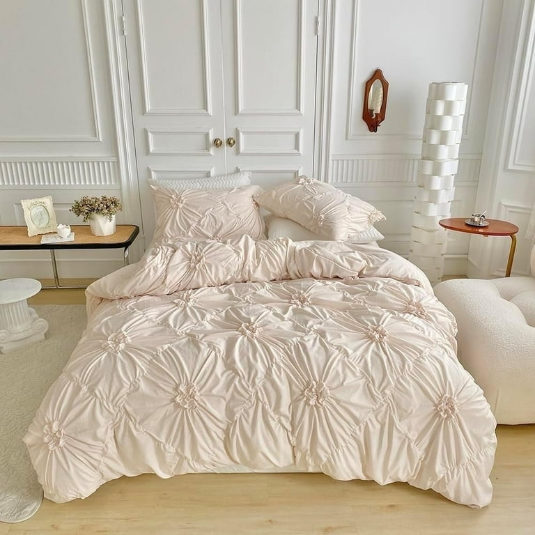 Duvet Cover Set, Pinch Pleated Texture, Rustic French Style, Beige