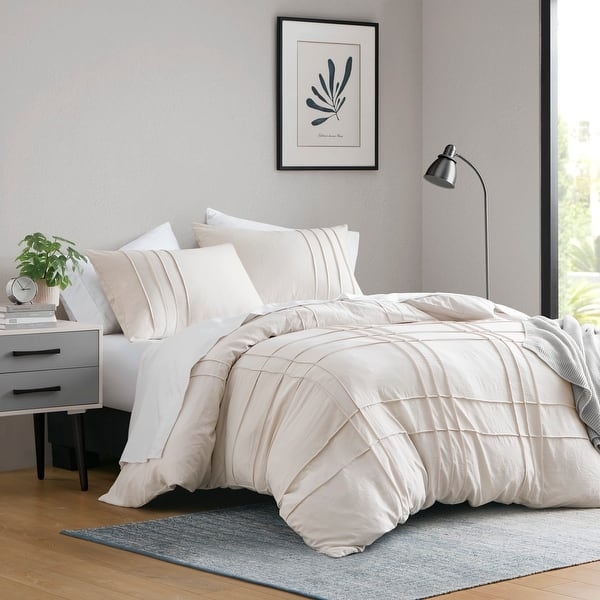 Duvet Cover Set Pinch Pleated White Puckered Texture Matte Contemporary