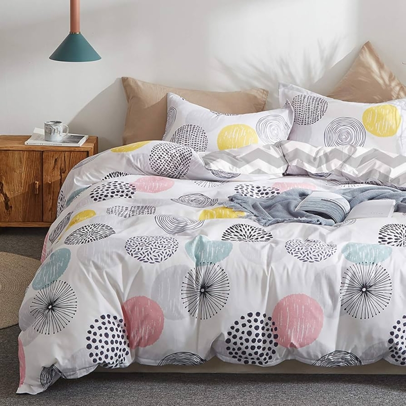 Duvet Cover Set Playful Multi Colored Polka Dots on Crisp White Base