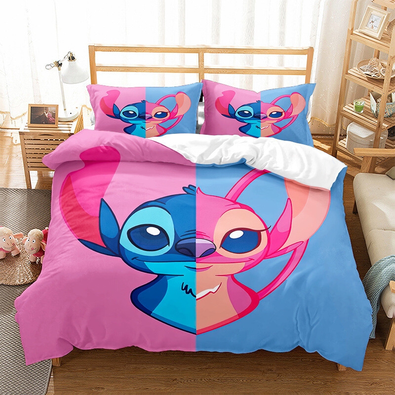 Duvet Cover Set Purple Galaxy Print Stitch Angel Theme High Contrast