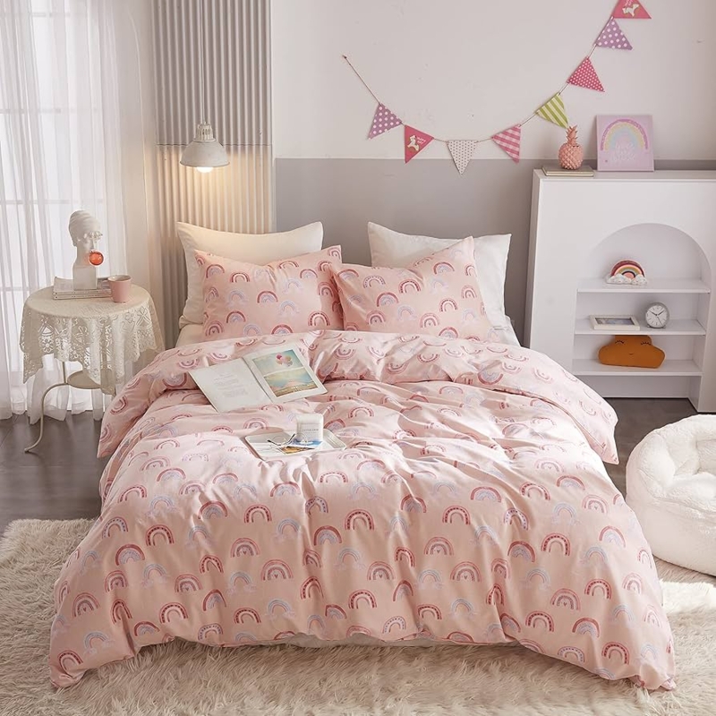 Duvet Cover Set Rainbow Cartoon Print Kawaii Kids Bedroom Bedding
