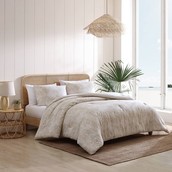 Duvet Cover Set Reversible Botanical Leaf Print Beige Coastal Style