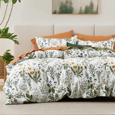 Duvet Cover Set Reversible Sage Botanical Print Cottagecore