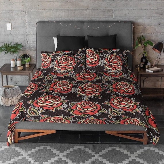 Duvet Cover Set Rockabilly Sailor Tattoo Pattern Americana Style