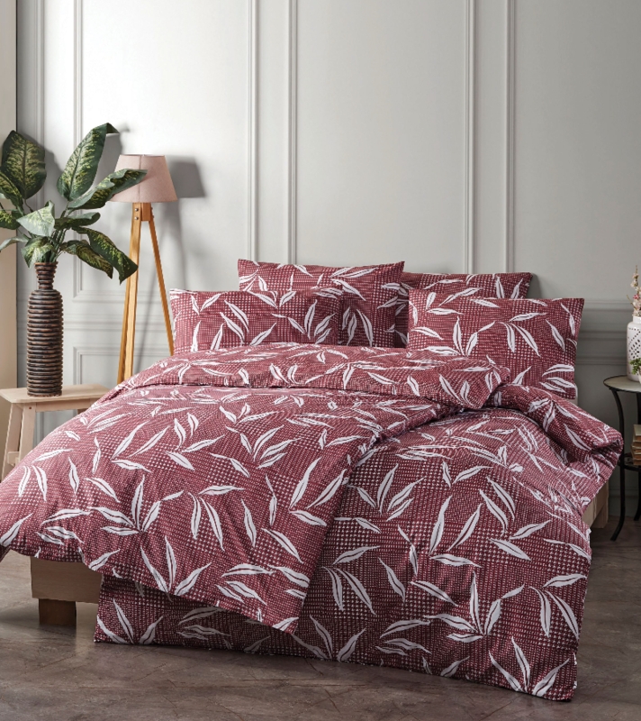 Duvet Cover Set Rubin Red Tonal Chevron Weave Subtle Sheen