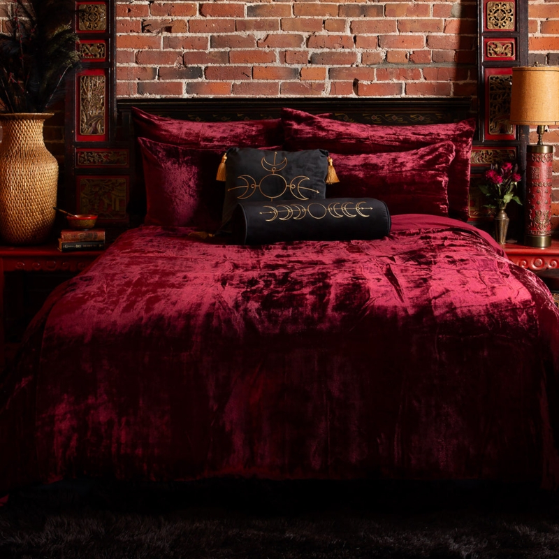 Duvet Cover Set, Ruby Red Velvet, Glam Style, Jewel Tone Bedding