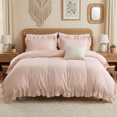 Duvet Cover Set Ruffled Border Washed Microfiber French Country Style