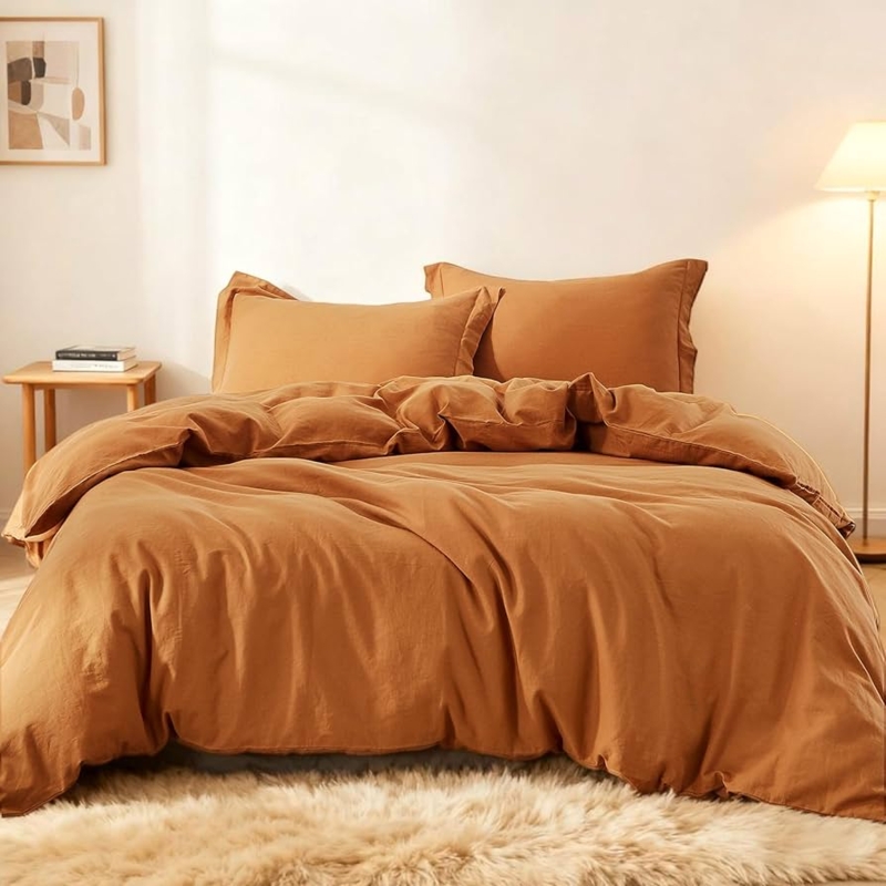 Duvet Cover Set Rust Linen Like Texture Earthy Farmhouse Decor